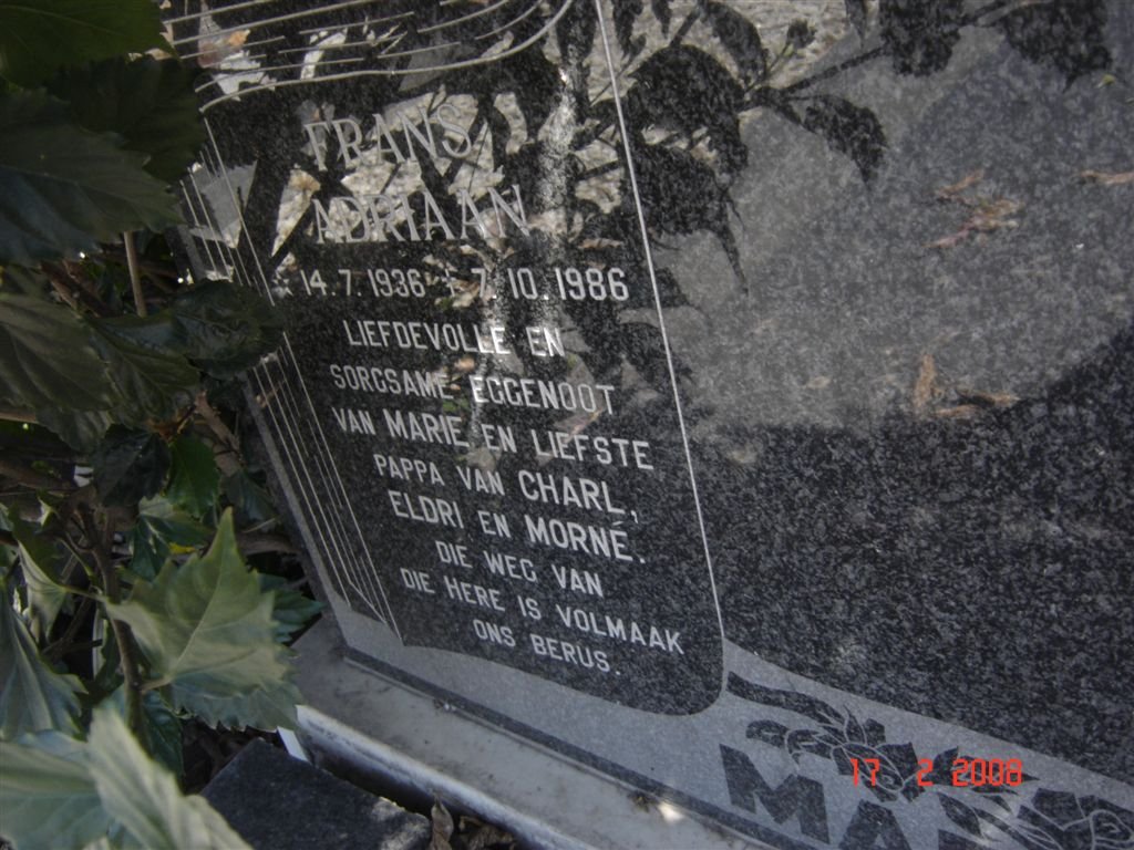 MARAIS Frans Adriaan 1936-1986
