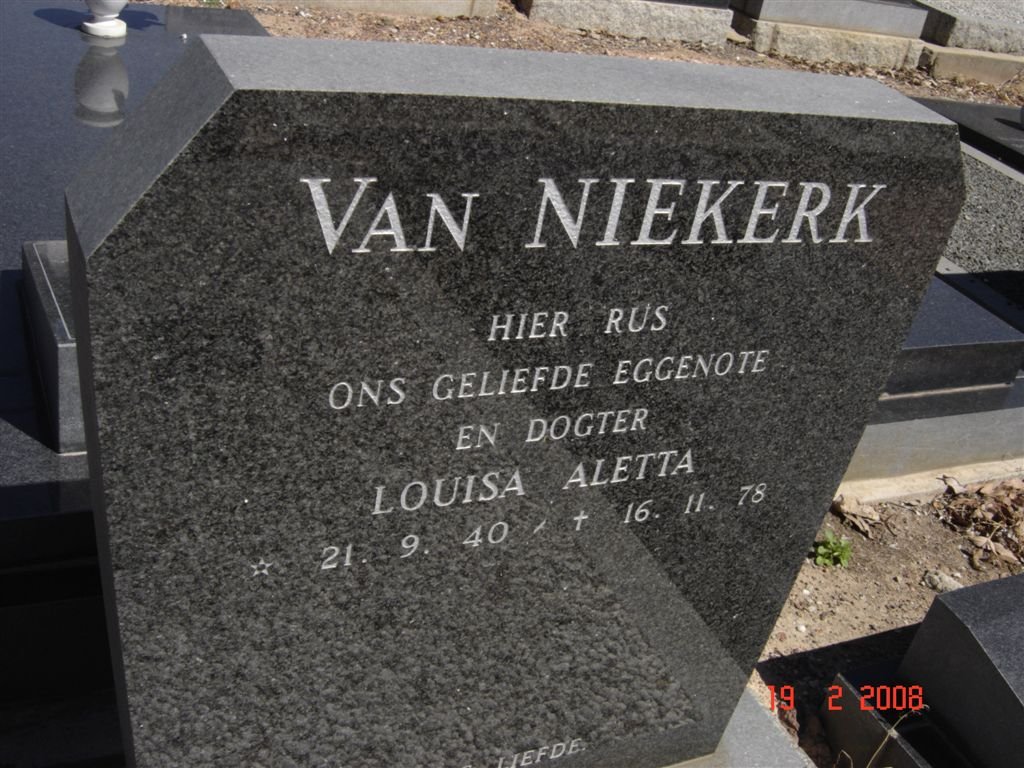 NIEKERK Louisa Aletta, van 1940-1978