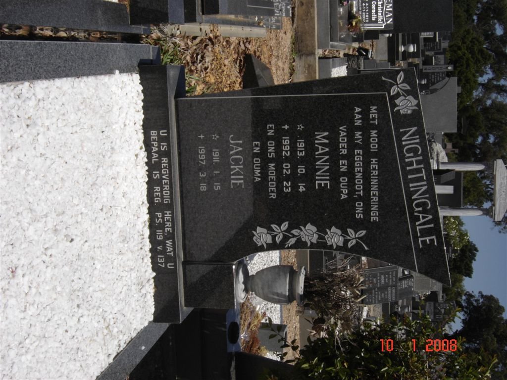 NIGHTINGALE Mannie 1913-1992 &amp; Jackie 1911-1997