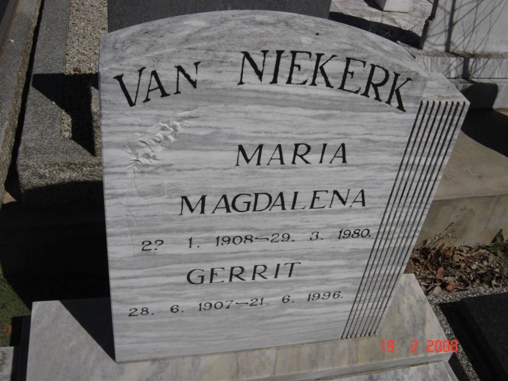 NIEKERK Gerrit, van 1907-1996 &amp; Maria Magdalena 1908-1980