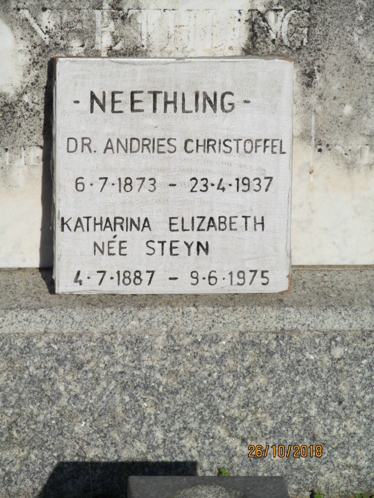 NEETHLING Andries Christoffel 1873-1937 &amp; Katharina Elizabeth STEYN 1887-1975