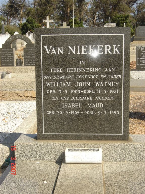 NIEKERK William John Watney, van 1903-1971 &amp; Isabel Maud 1905-1990