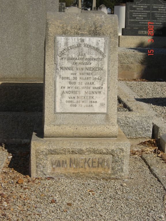 NIEKERK Andries Munnik, van -1942 &amp; Minnie WATNEY -1942
