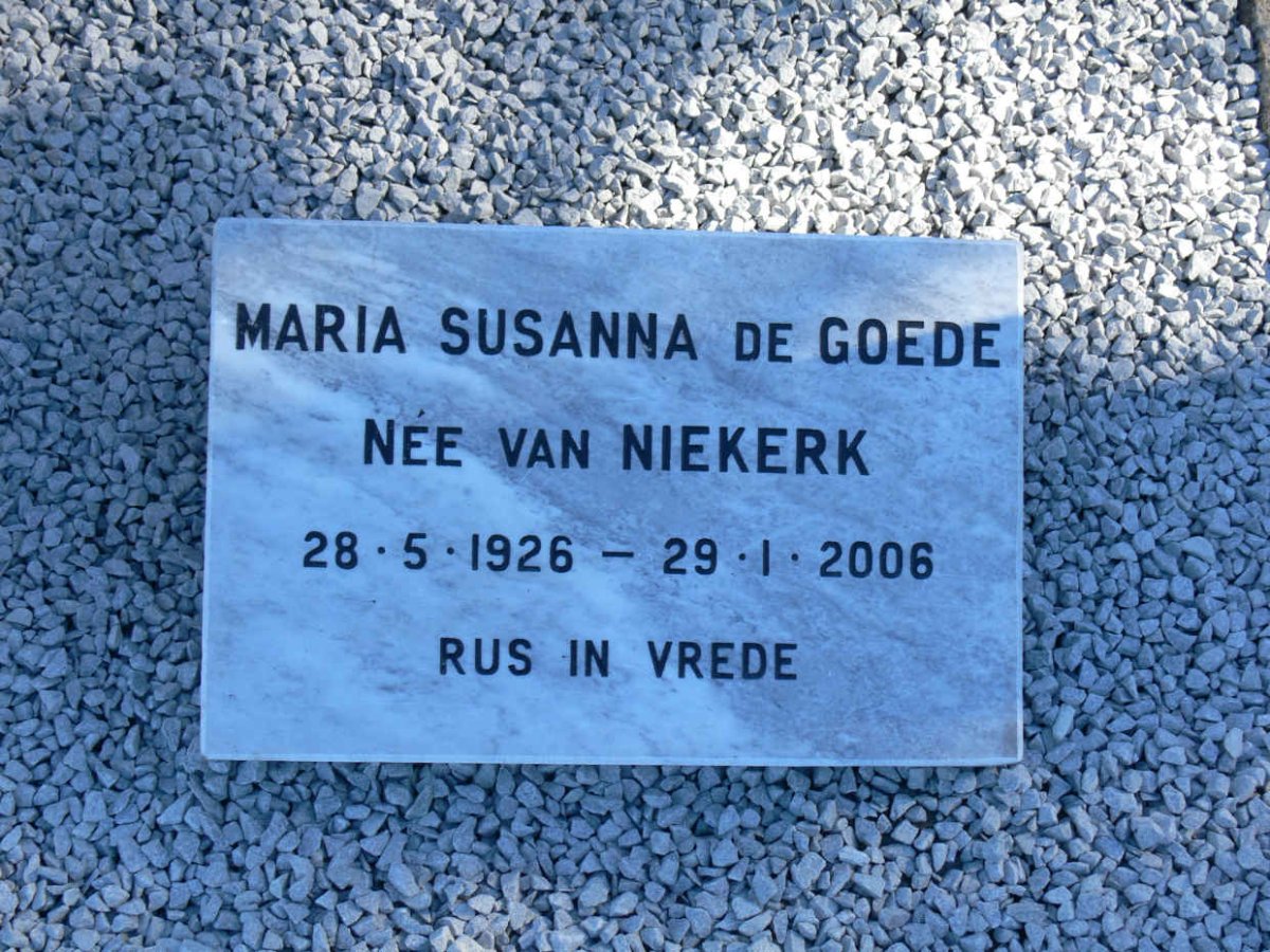 GOEDE Maria Susanna, de nee van NIEKERK 1926-2006