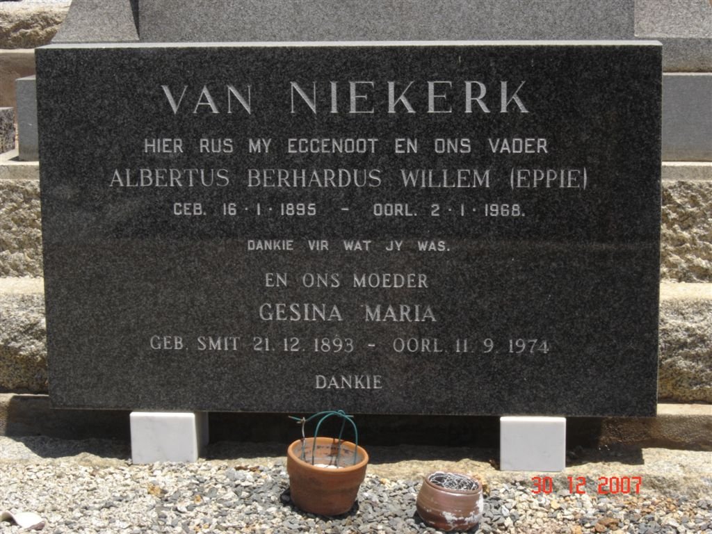 NIEKERK Albertus Berhardus Willem, van 1895-1968 &amp; Gesina Maria 1893-1974