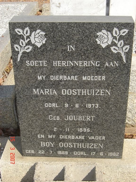 OOSTHUIZEN Boy 1889-1982 &amp; Maria JOUBERT 1895-1973