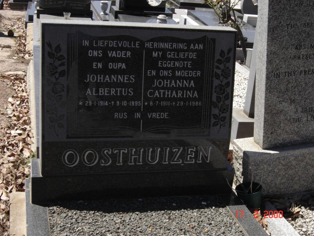 OOSTHUIZEN Johannes Albertus 1914-1995 &amp; Johanna Catharina 1911-1986
