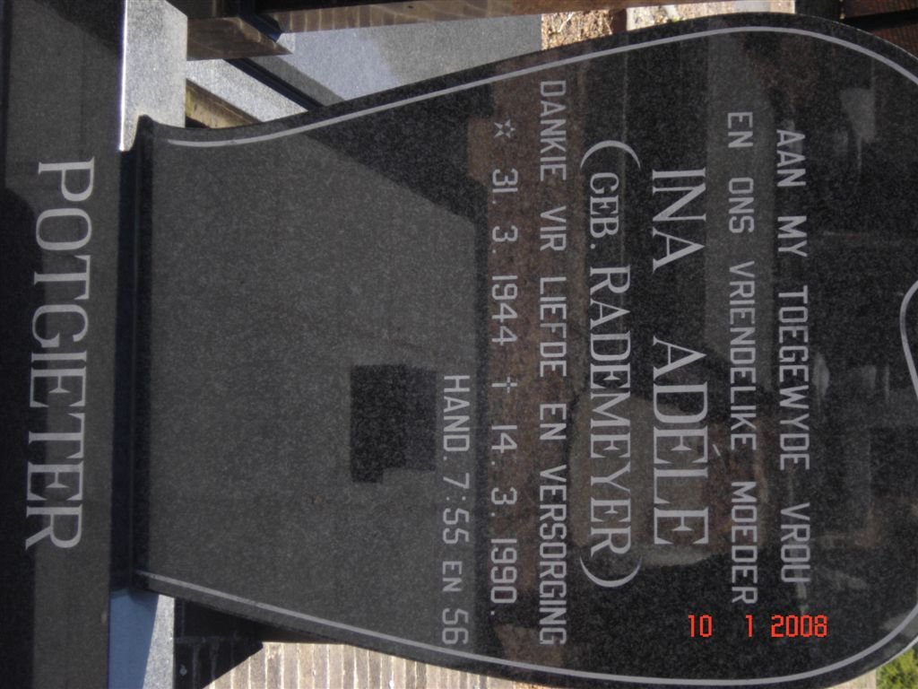 POTGIETER Ina Adéle nee RADEMEYER 1944-1990