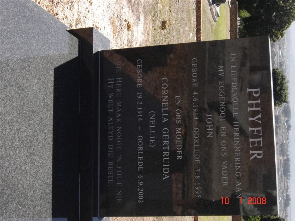 PHYFER John 1914-1995 &amp; Cornelia Gertruida 1914-2002