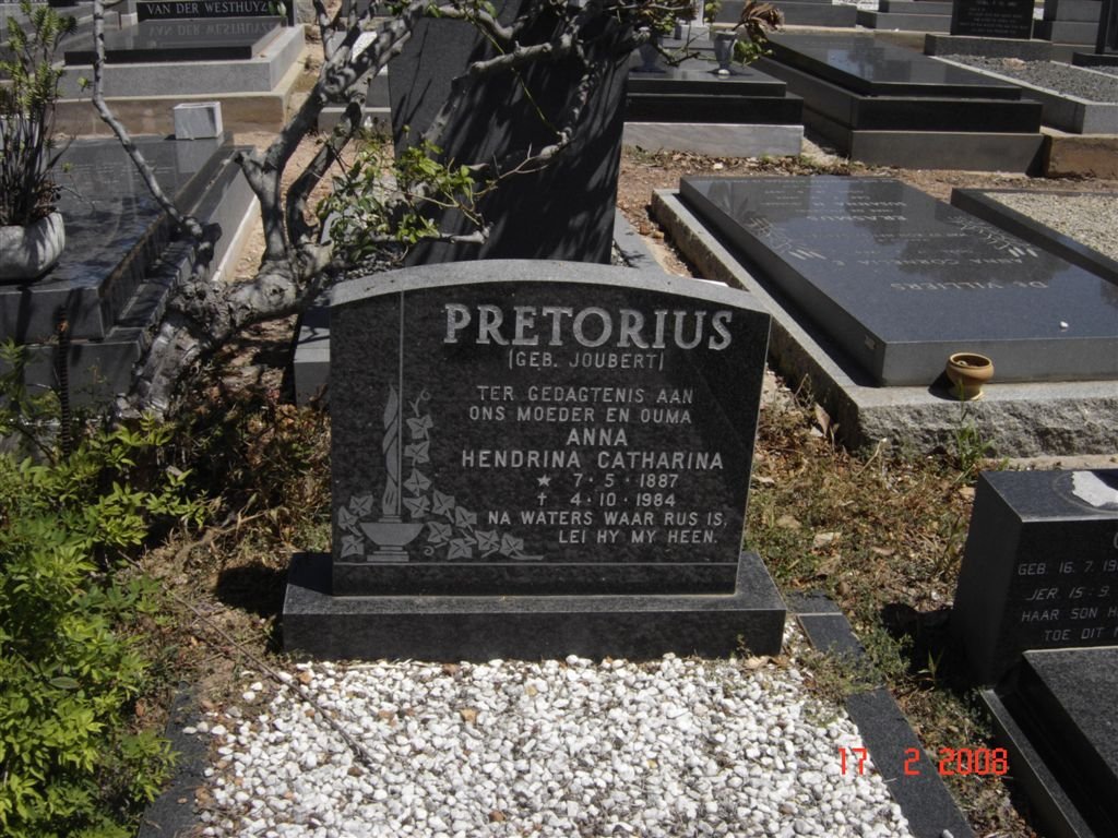 PRETORIUS Anna Hendrina Catharina nee JOUBERT 1887-1984