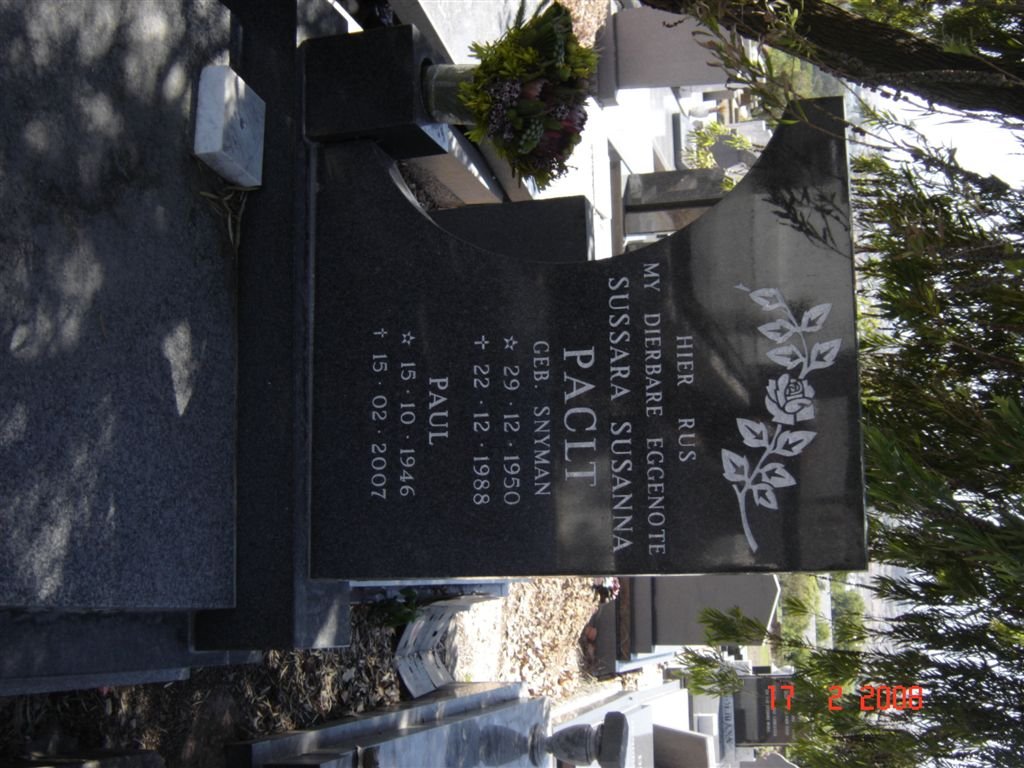 PACLT Paul 1946-2007 &amp; Sussara Susanna SNYMAN 1950-1988