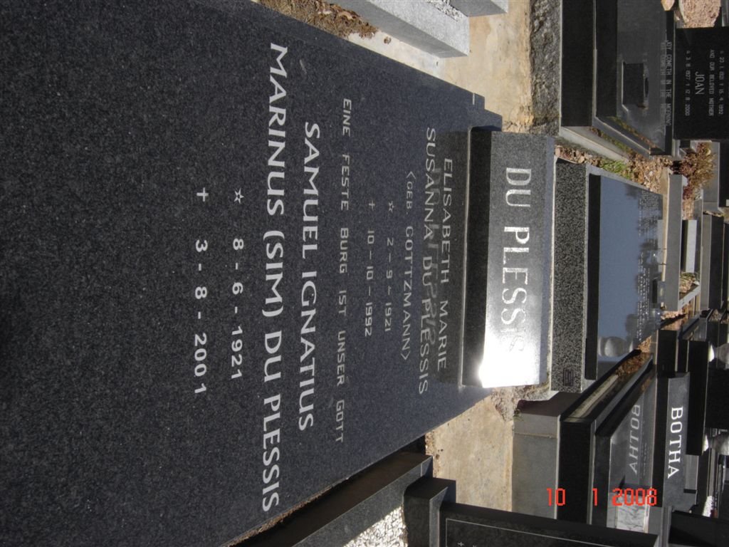 PLESSIS Samuel Ignatius Marinus, du 1921-2001 &amp; Elisabeth Marie Susanna GOTTZMANN 1921-1992