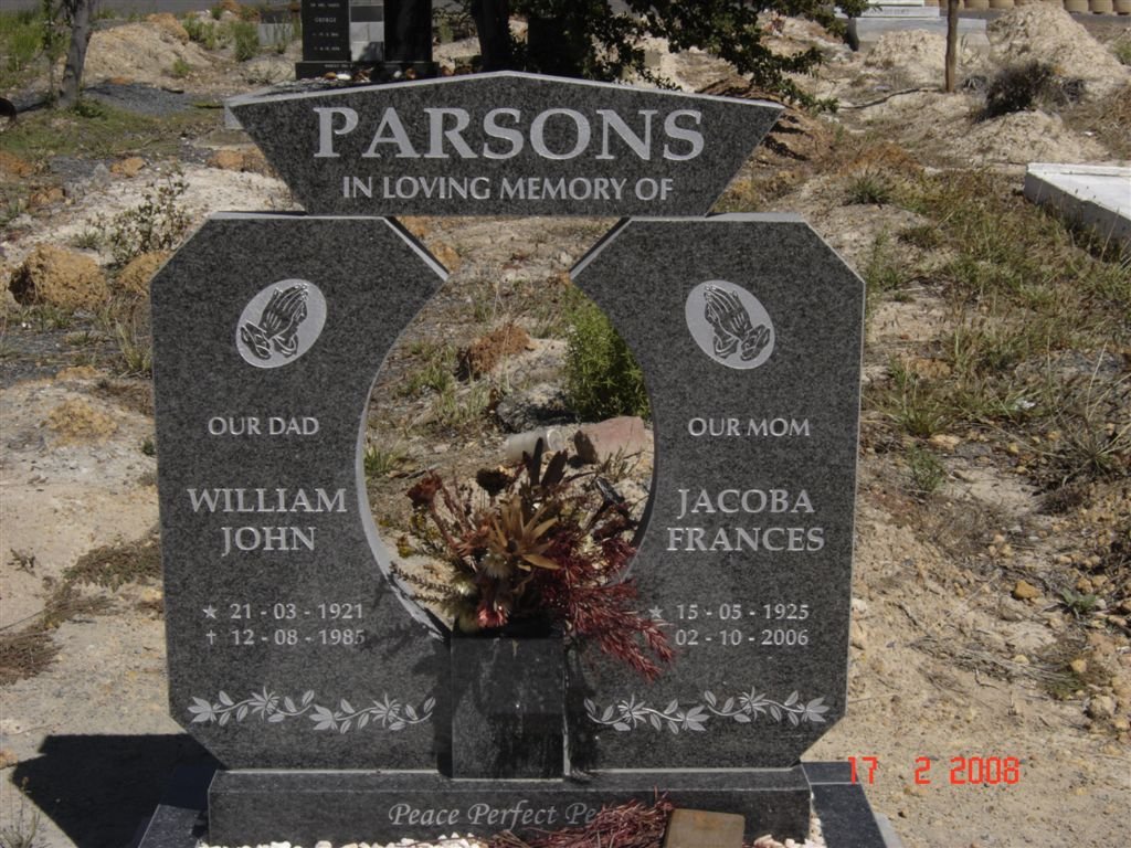 PARSONS William John 1921-1985 &amp; Jacoba Frances 1925-2006