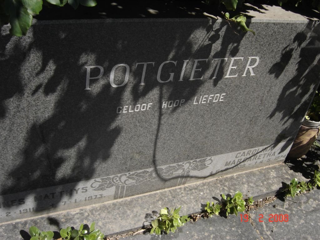 POTGIETER Johannes Matthys 1911-1973 &amp; Carolina Margaretha 1909-1974
