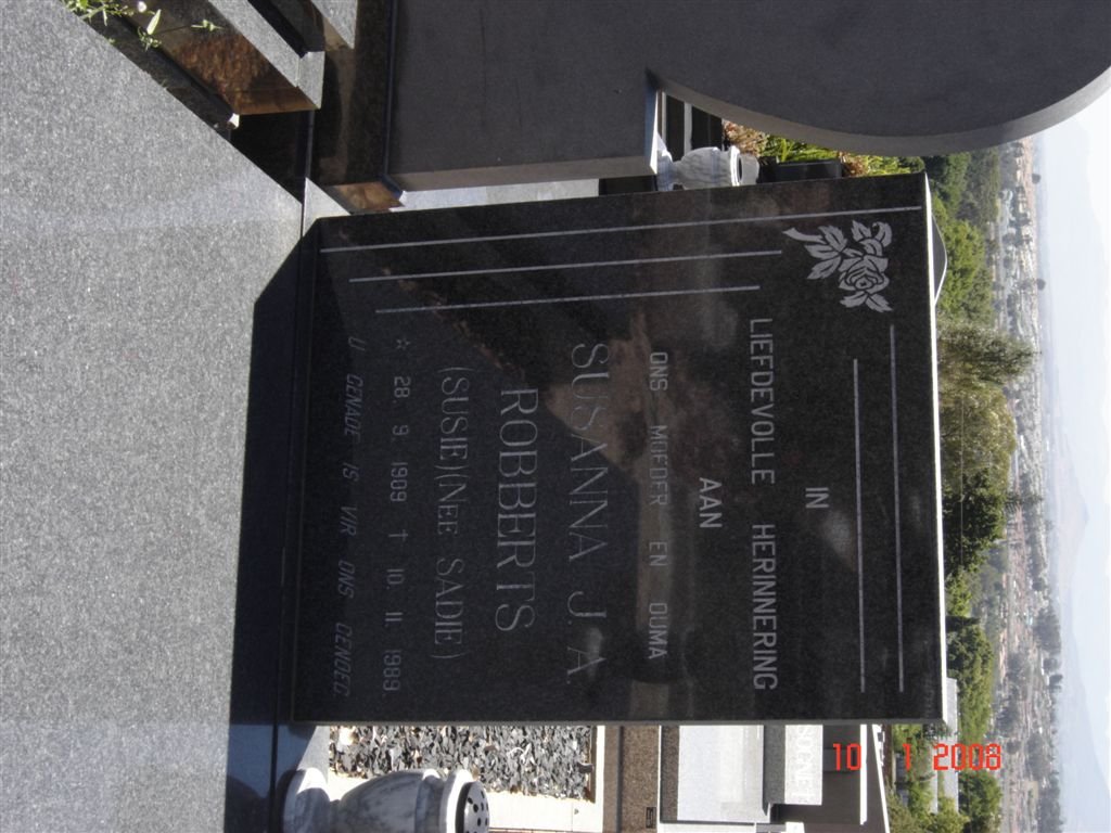 ROBBERTS Susanna J.A. nee SADIE 1909-1989