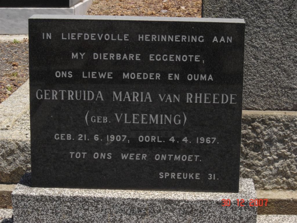 RHEEDE Gertruida Maria, van nee VLEEMING 1907-1967
