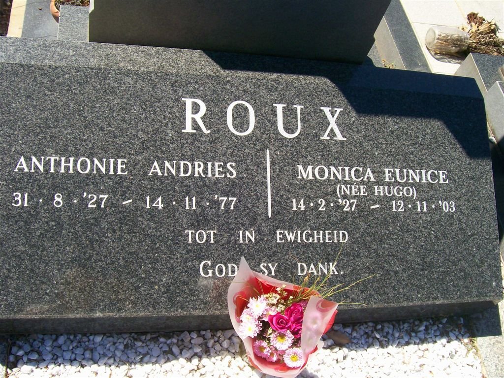 ROUX Anthonie Andries 1927-1977 &amp; Monica Eunice HUGO 1927-2003