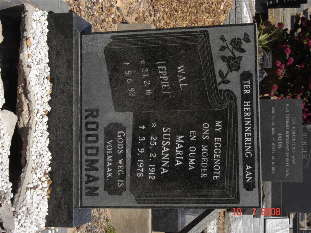 ROODMAN W.A.L. 1916-1992 &amp; Maria Susanna 1912-1978