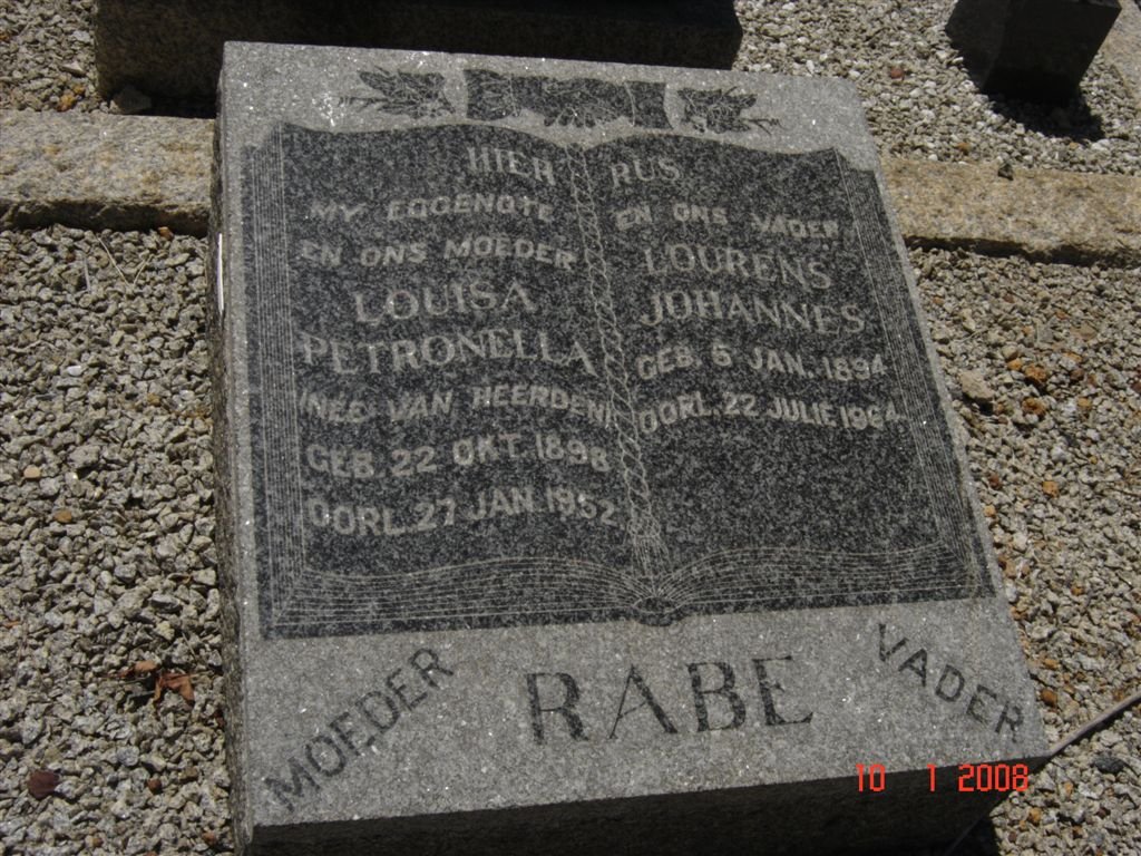 RABE Lourens Johannes 1894-1964 &amp; Louisa Petronella VAN HEERDEN 1898-1952