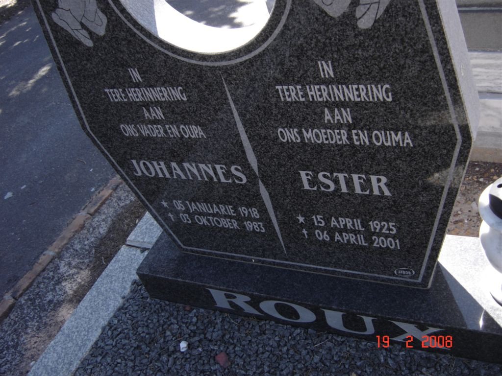 ROUX Johannes 1918-1983 &amp; Ester 1925-2001