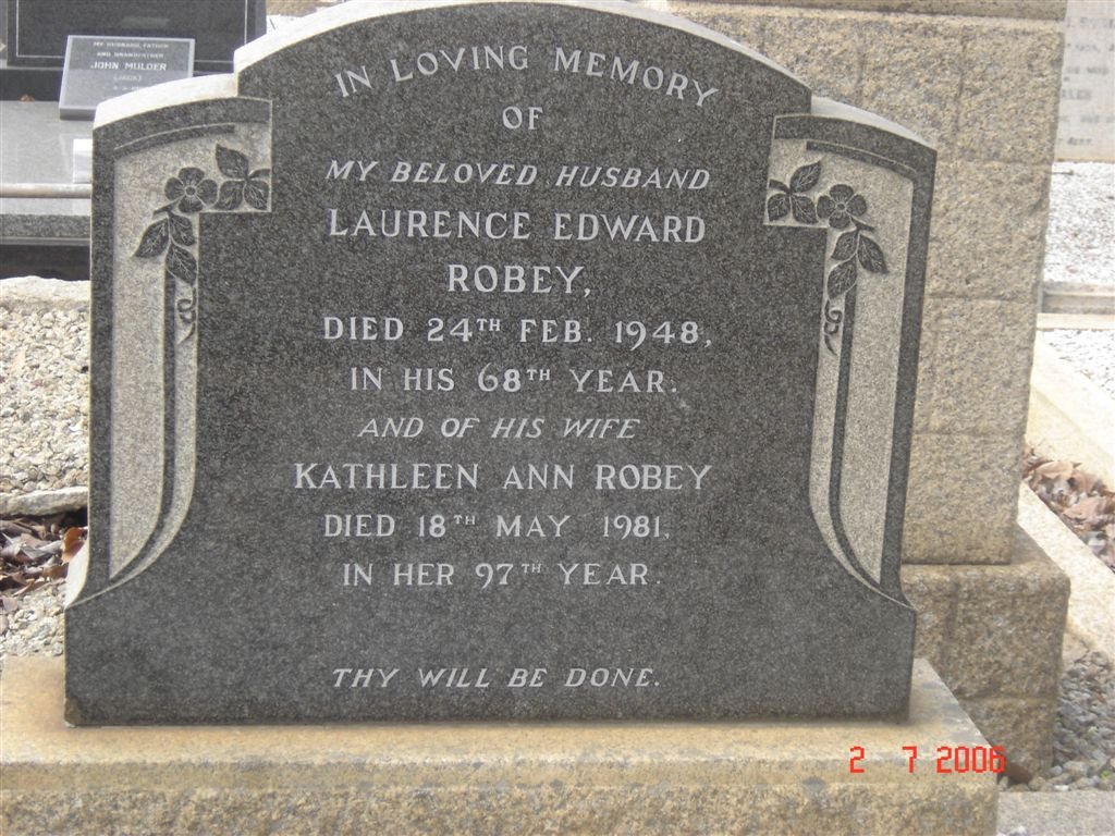 ROBEY Laurence Edward –1948 &amp; Kathleen Ann -1981