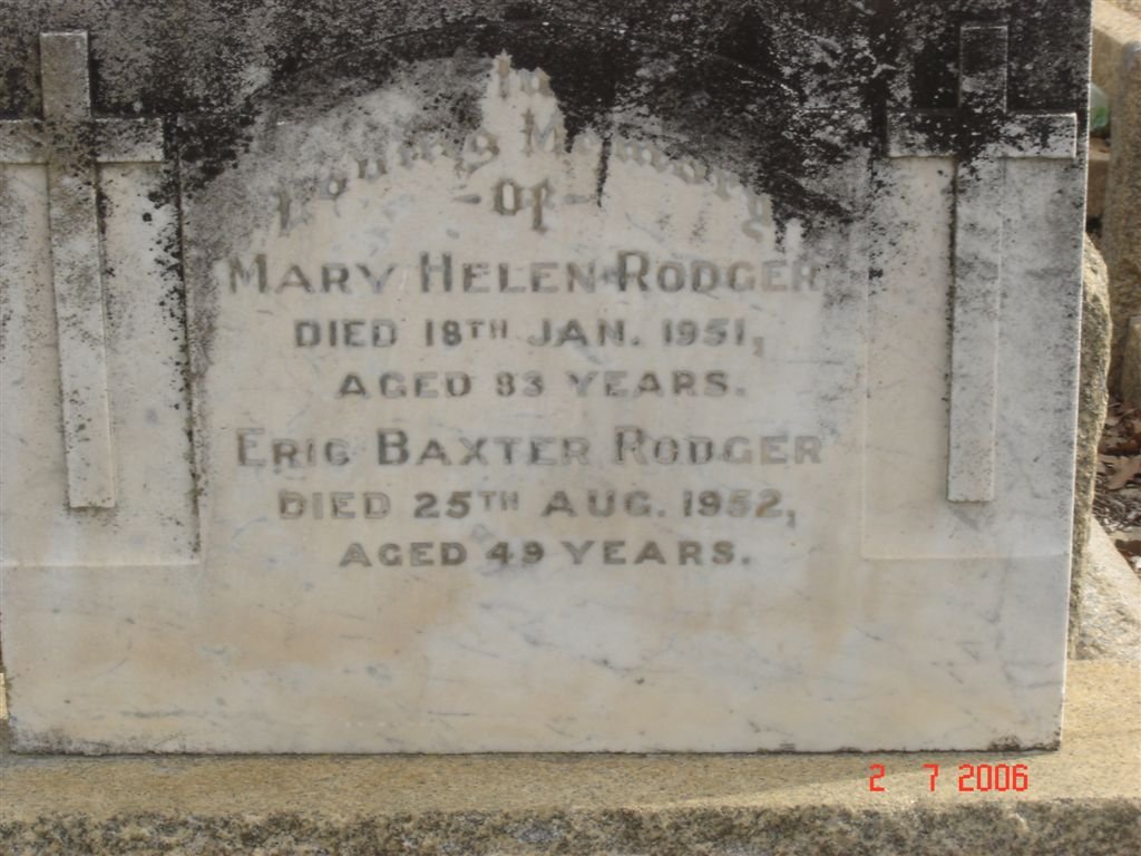 RODGER Mary Helen –1951 :: RODGER Eric Baxter -1952