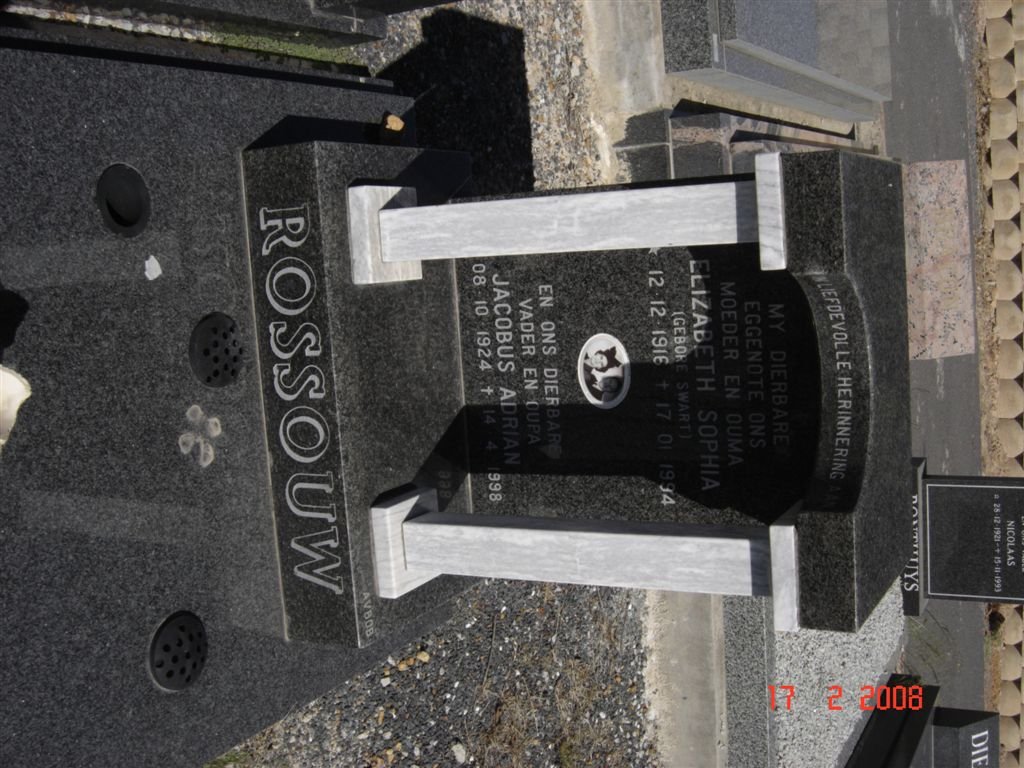 ROSSOUW Jacobus Adrian 1924-1998 &amp; Elizabeth Sophia SWART 1916-1994