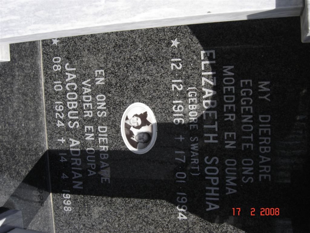 ROSSOUW Jacobus Adrian 1924-1998 &amp; Elizabeth Sophia SWART 1916-1994
