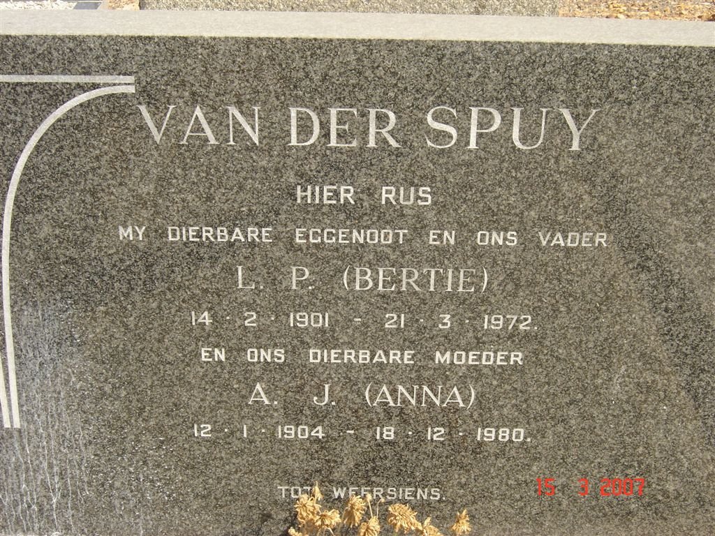 SPUY L.P. , van der 1901-1972 &amp; A.J. 1904-1980