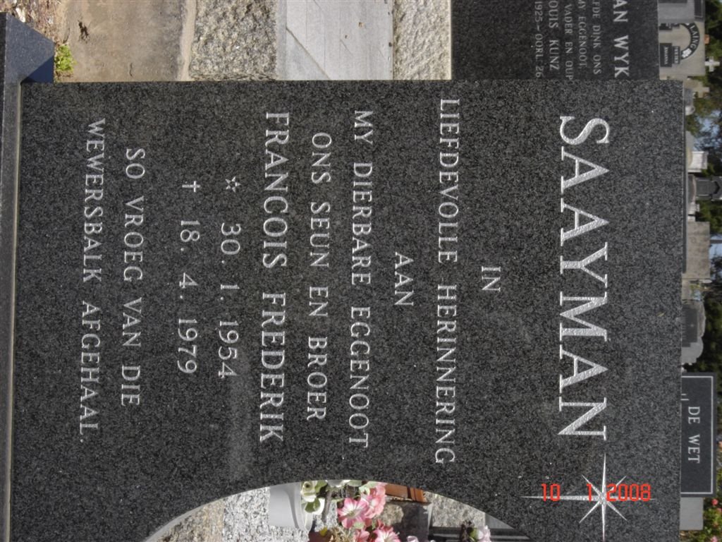 SAAYMAN Francois Frederik 1954-1979