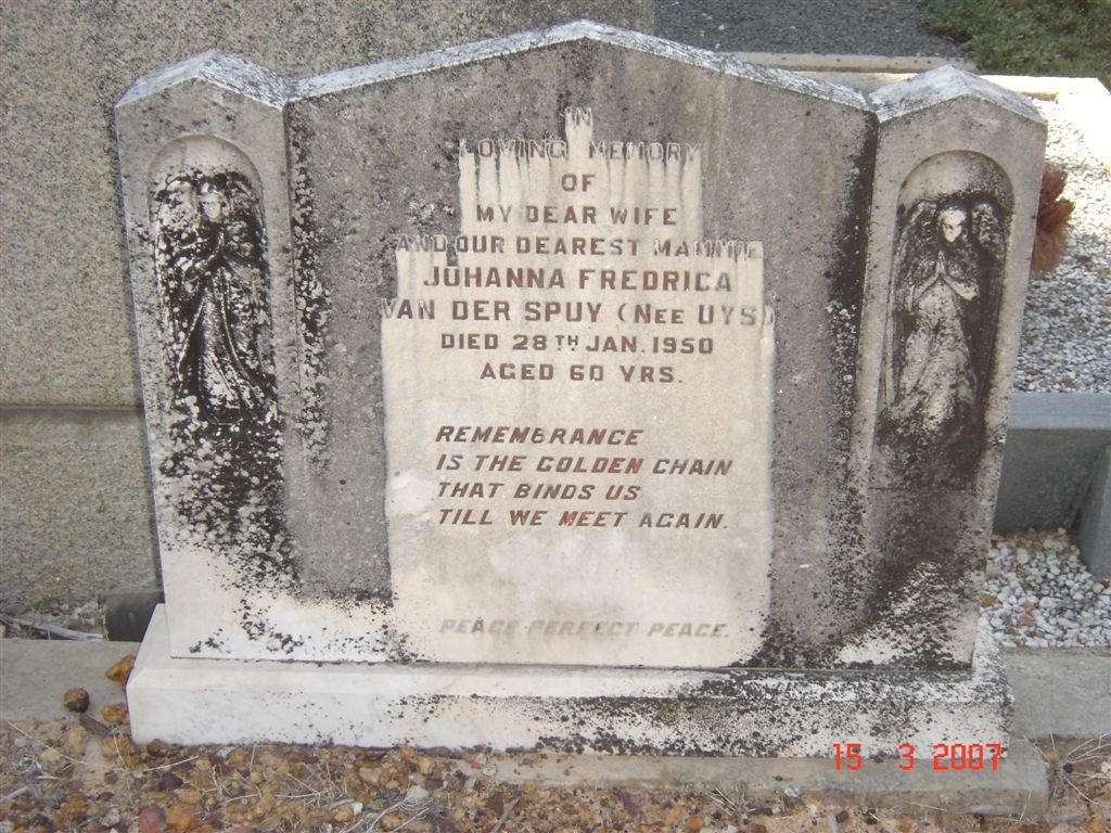 SPUY Johanna Frederica nee UYS -1950