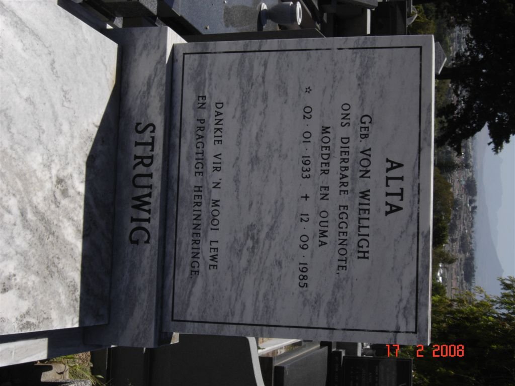 STRUWIG Alta nee VON WIELLIGH 1933-1985