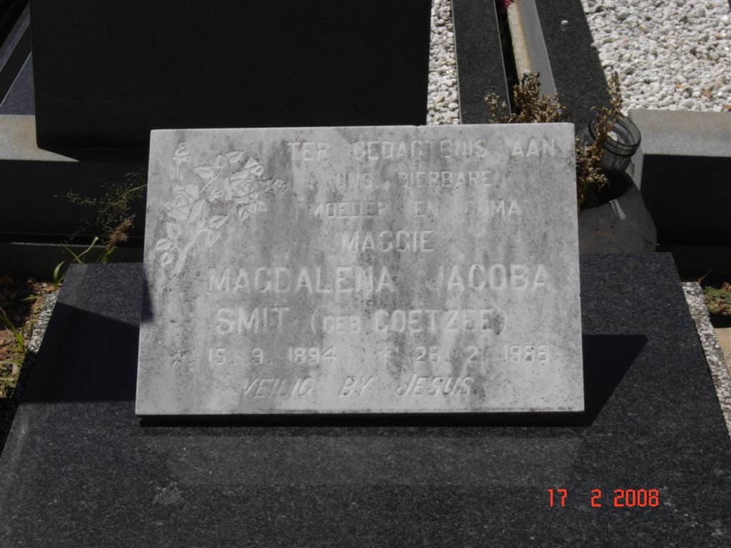 SMIT Magdalena Jacoba nee COETZEE 1894-1986