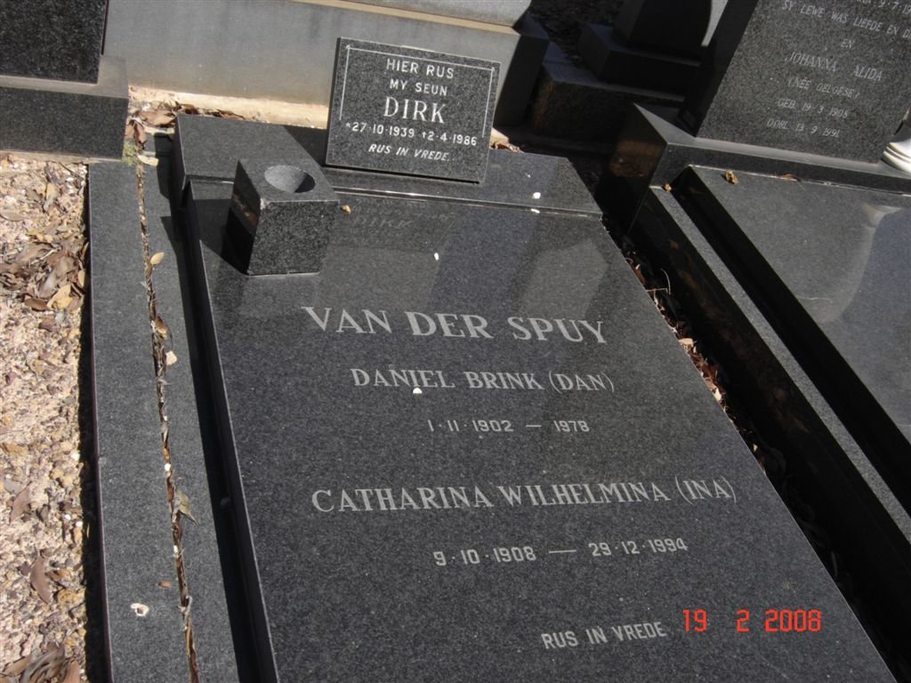 SPUY Daniel Brink, van der 1902-1978 &amp; Catharina Wilhelmina 1908-1994 :: VAN DER SPUY Dirk 1939-1986