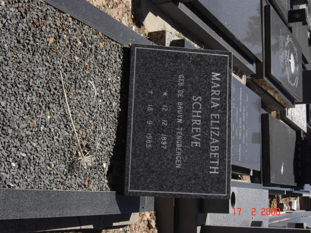 SCHREVE Maria Elizabeth nee DE BRUYN TENBERGEN 1897-1985