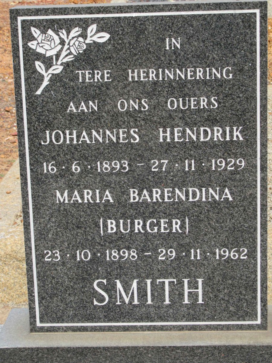 SMITH Johannes Hendrik 1893-1929 &amp; Maria Barendina BURGER 1898-1962