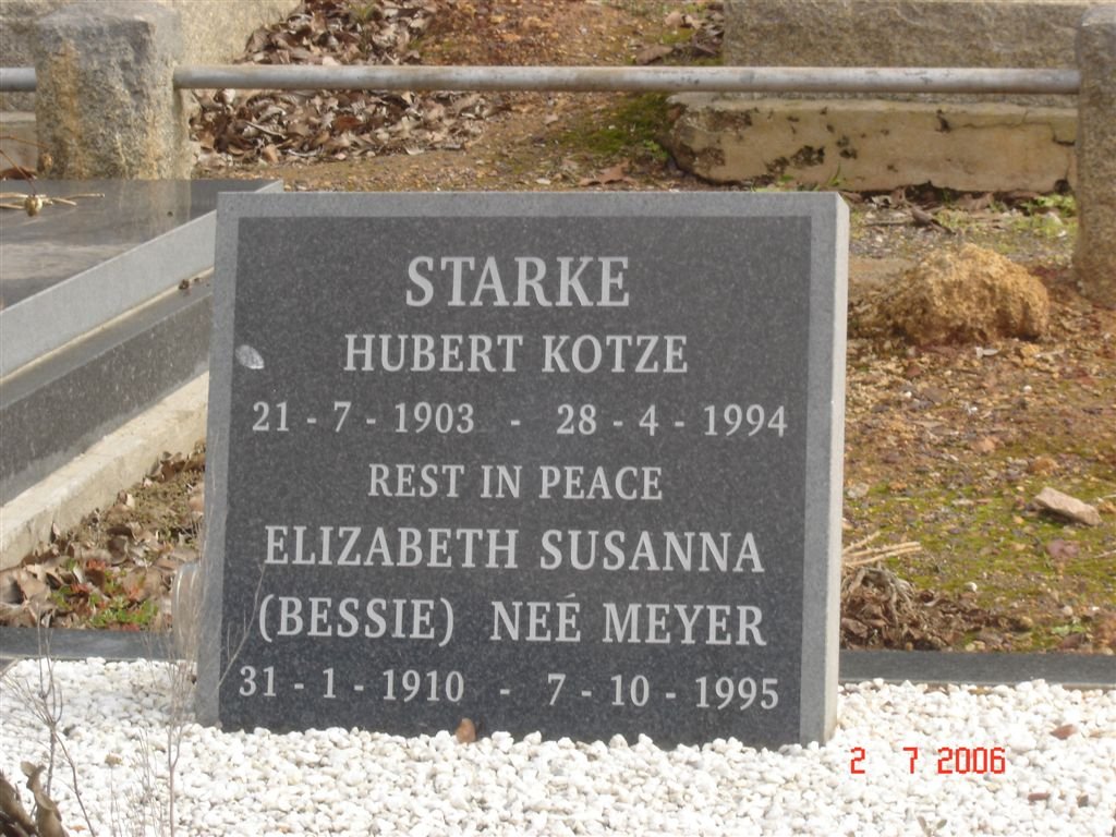 STARKE Hubert Kotze 1903-1994 &amp; Elizabeth Susanna MEYER 1910-1995