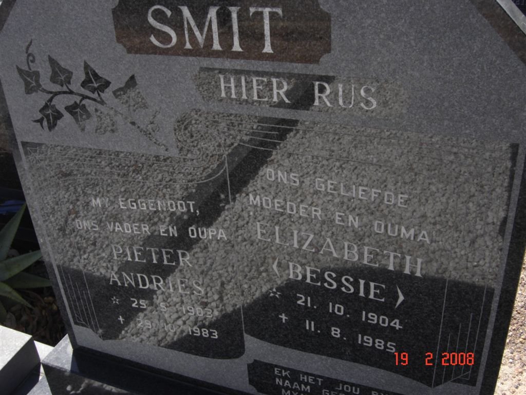 SMIT Pieter Andries 1903-1983 &amp; Elizabeth 1904-1985