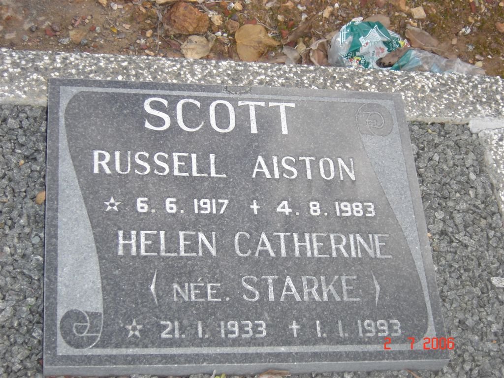 SCOTT Russel Aiston 1917-1983 &amp; Helen Catherine STARKE 1933-1993