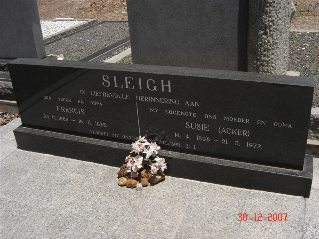SLEIGH Francis 1888-1875 &amp; Susie ACKER 1898-1972
