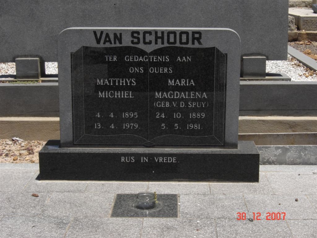 SCHOOR Matthys Michiel, van 1895-1979 &amp; Maria Magdalena v.d. SPUY 1889-1981