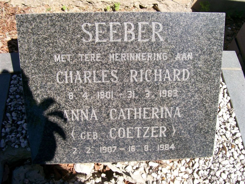 SEEBER Charles Richard 1901-1983 &amp; Anna Catherina COETZER 1907-1984