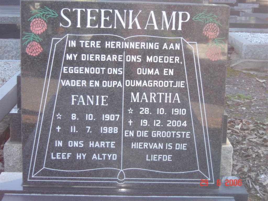 STEENKAMP Fanie 1907-1988 &amp; Martha 1910-2004
