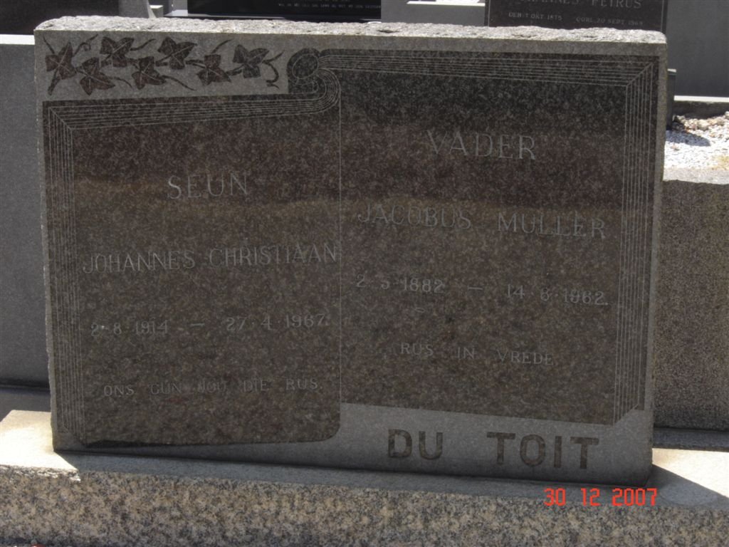 TOIT Jacobus Muller, du 1882-1962 :: DU TOIT  Johannes Christiaan 1914-1967