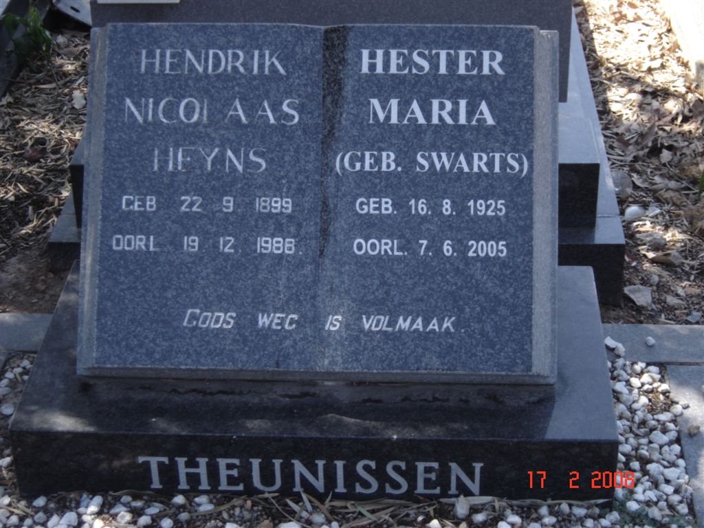 THEUNISSEN Hendrik Nicolaas Heyns 1899-1988 :: SWARTS Hester Maria 1925-2005