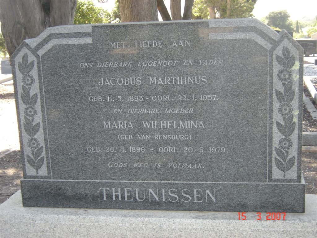 THEUNISSEN Jacobus Marthinus 1893-1957 &amp; Maria Wilhelmina VAN RENSBURG 1896-1979