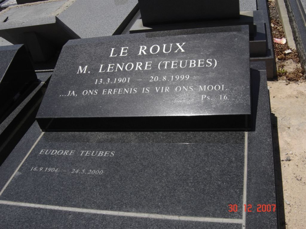 TEUBES Eudore 1904-2000 :: TEUBES M. Lenore nee LE ROUX 1901-1999