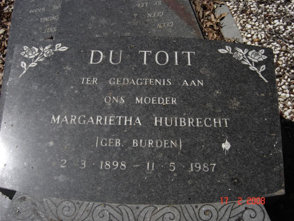 TOIT Margarietha Huibrecht, du nee BURDEN 1898-1987