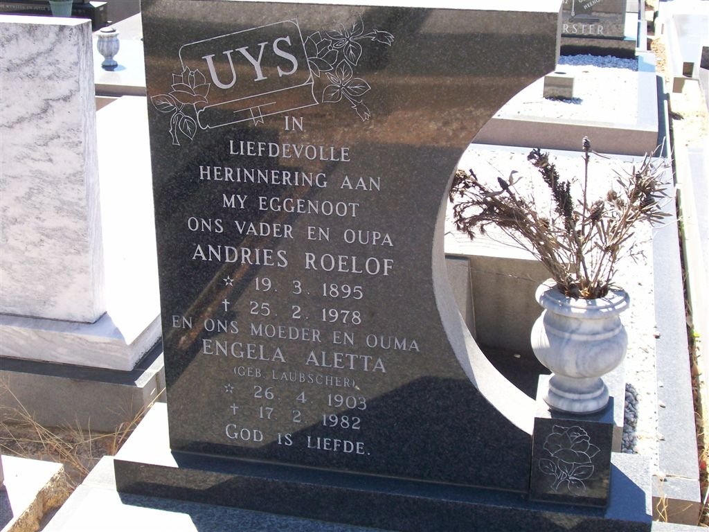 UYS Andries Roelof 1895-1978 &amp; Engela Aletta LAUBSCHER 1903-1982
