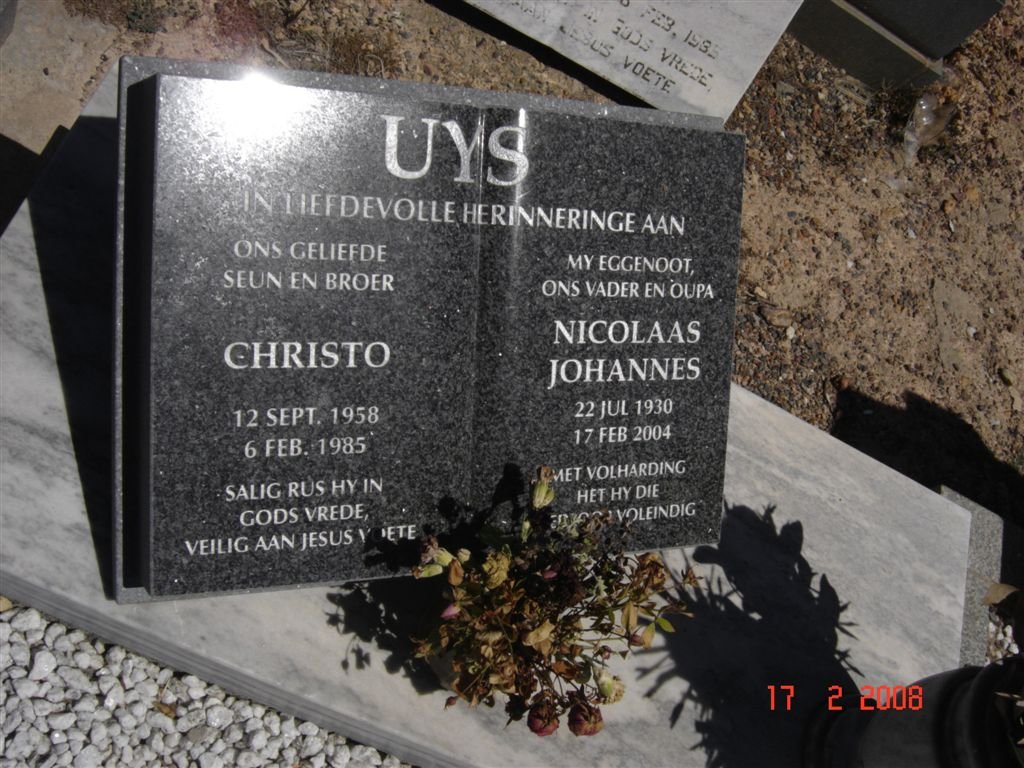 UYS Nicolaas Johannes 1930-2004 ::  UYS Christo1958-1985